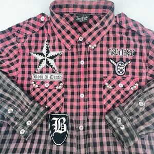 VTG Bully Black Label XXL Plaid Punk Grunge Rocker  goth emo Y2K patchwork Shirt